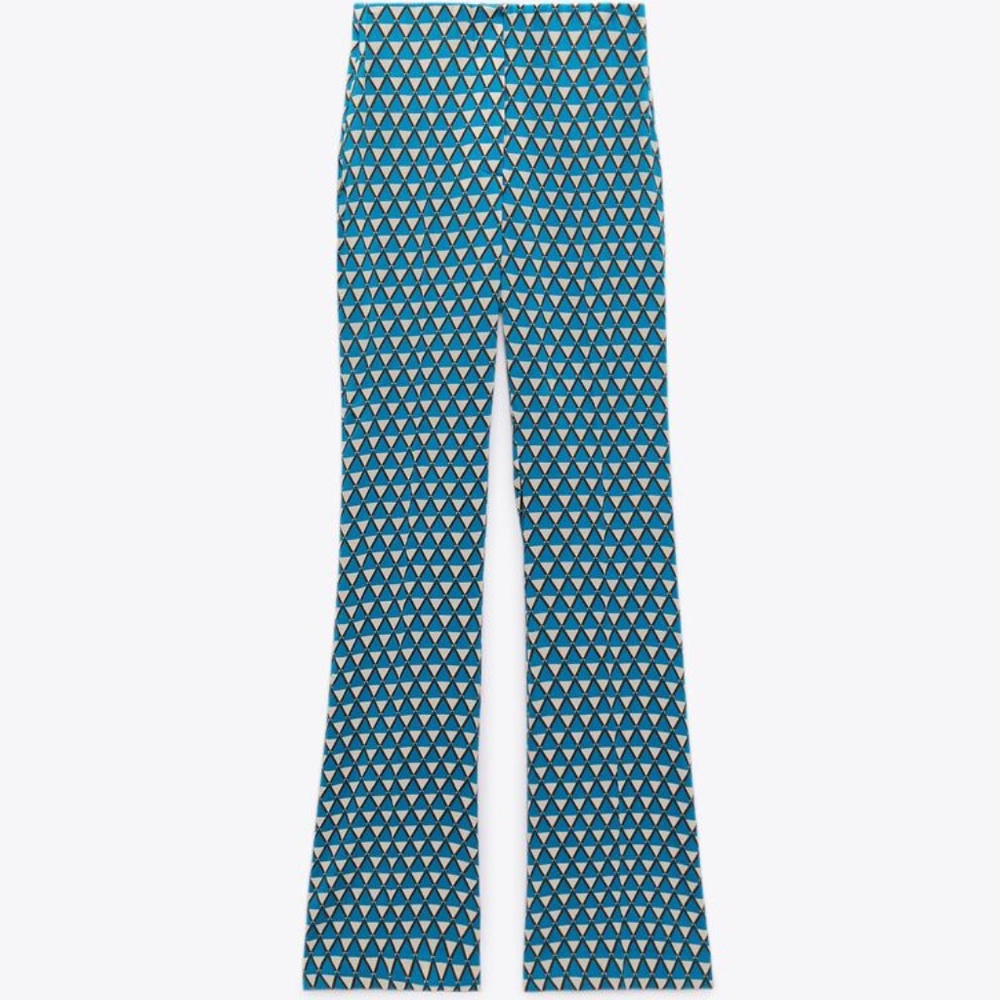 ZARA BLUE FLARED TROUSERS WITH GEOMETRIC PRINT